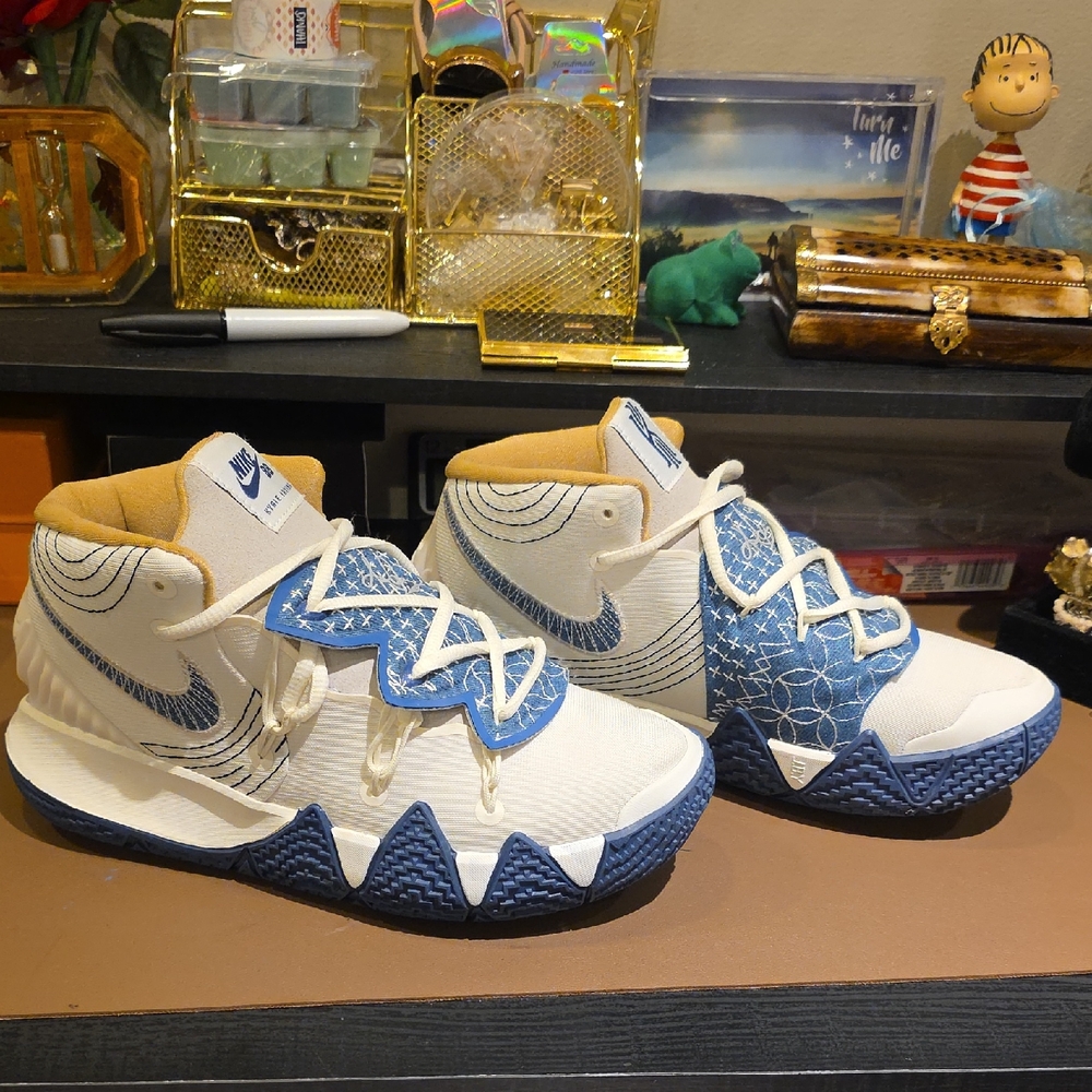 Nike Kids White and Blue High-Top Basketball Sneakers